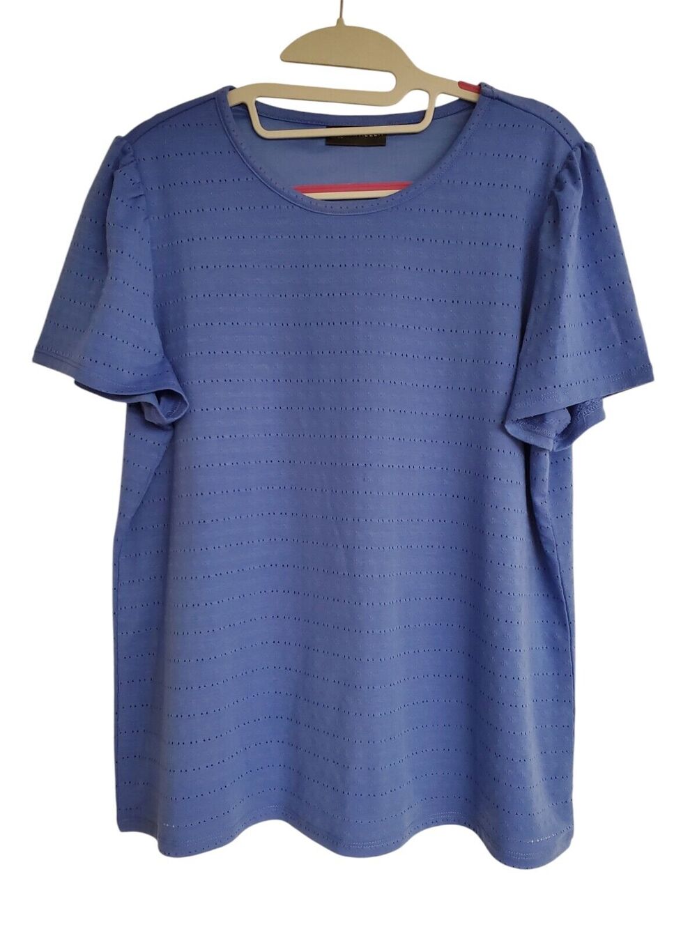 Women's Rafaella Blue Eyelet Striped Lined Blouse | Size Large